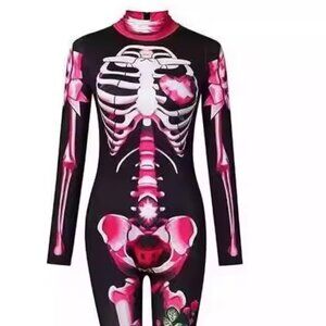 HP37 Pink Day of the Dead Catsuit Skeleton Costume Jumpsuit